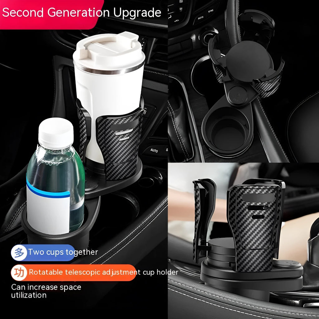Black car cup holder with carbon fibre pattern and matte finish for dashboard installation