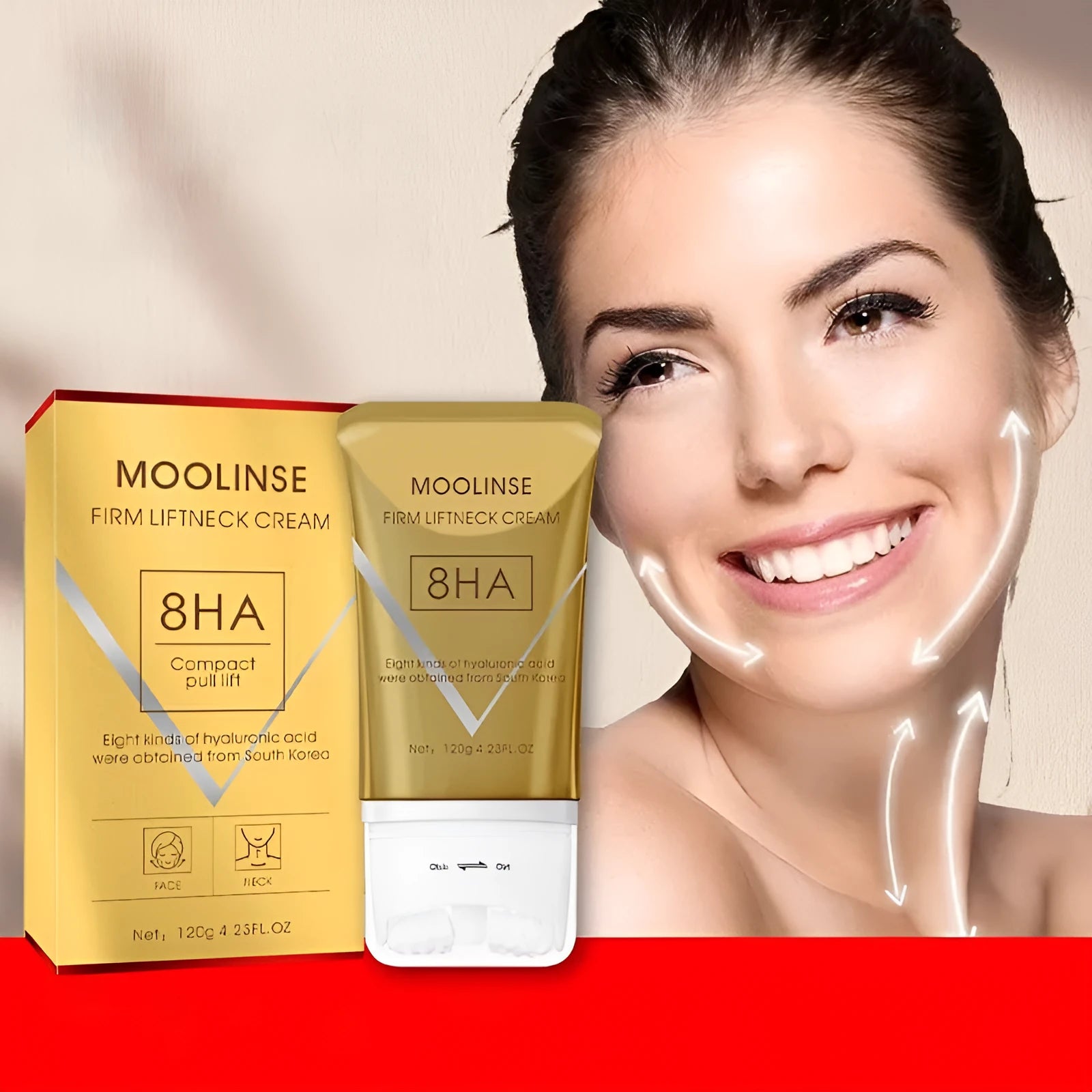 Neck moisturising cream with roller applicator for dry skin application