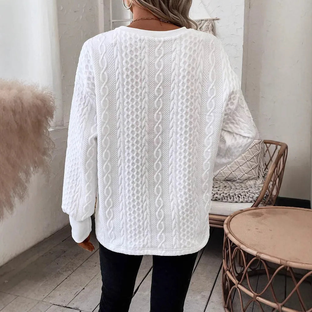 Men's milky white long sleeve T-shirt with 3D pattern and loose Japanese Korean casual fit