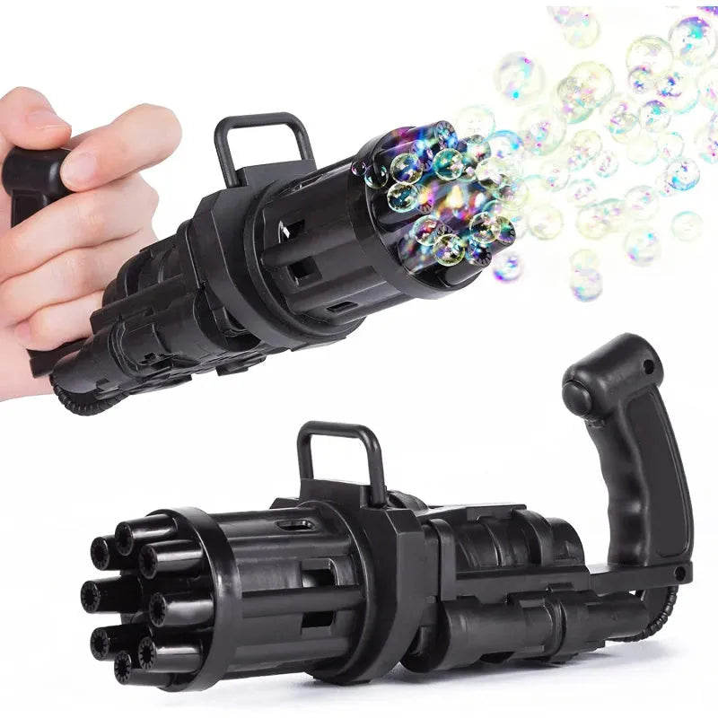 Kids plastic bubble machine gun toy in pink, gold or black colour with trigger.