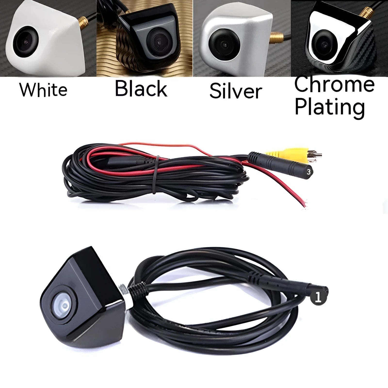 Screw plug-in HD waterproof car rearview camera with metal shell in black silver chrome or white finish