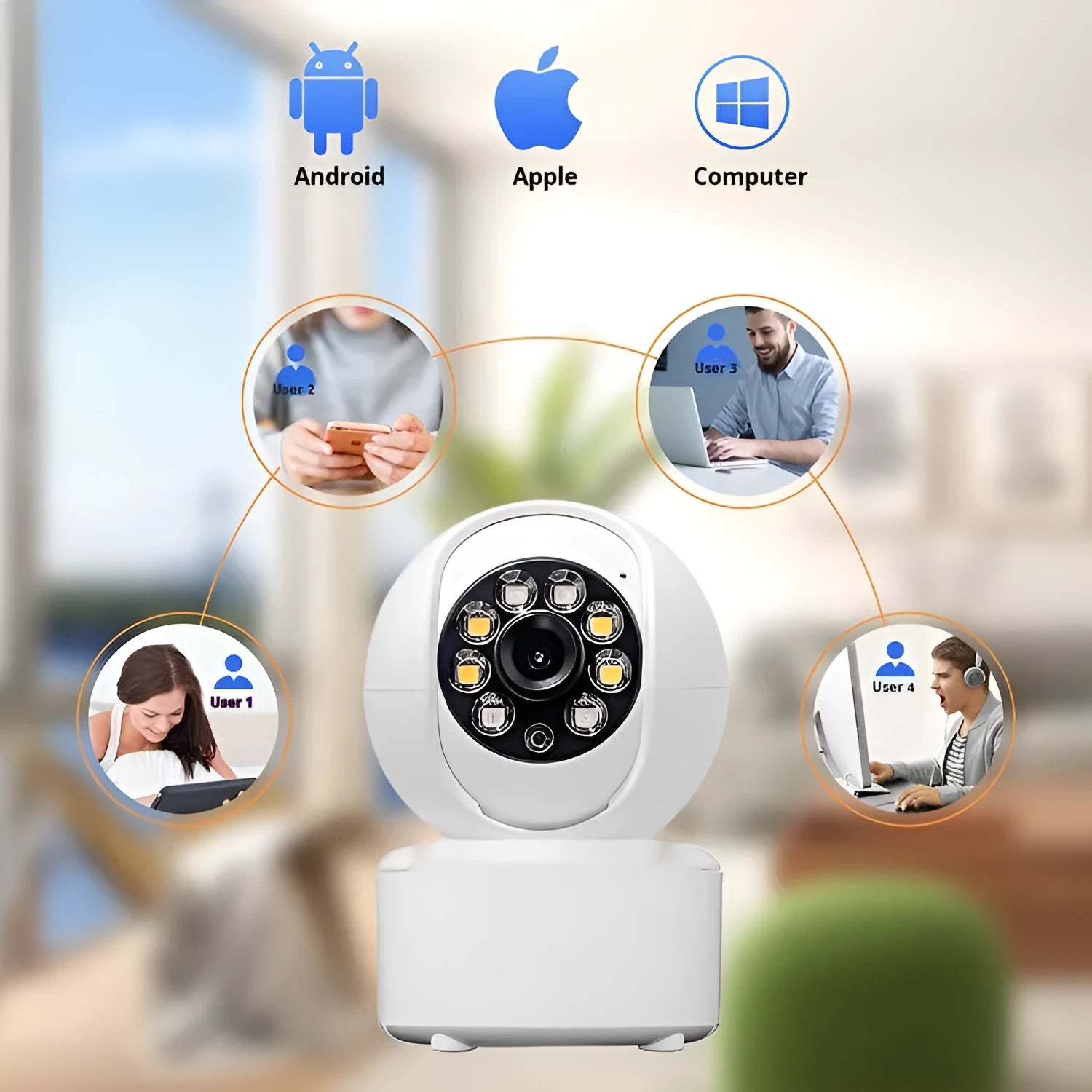 1080p HD home security camera with dual-light panorama monitoring and ceiling mount bracket