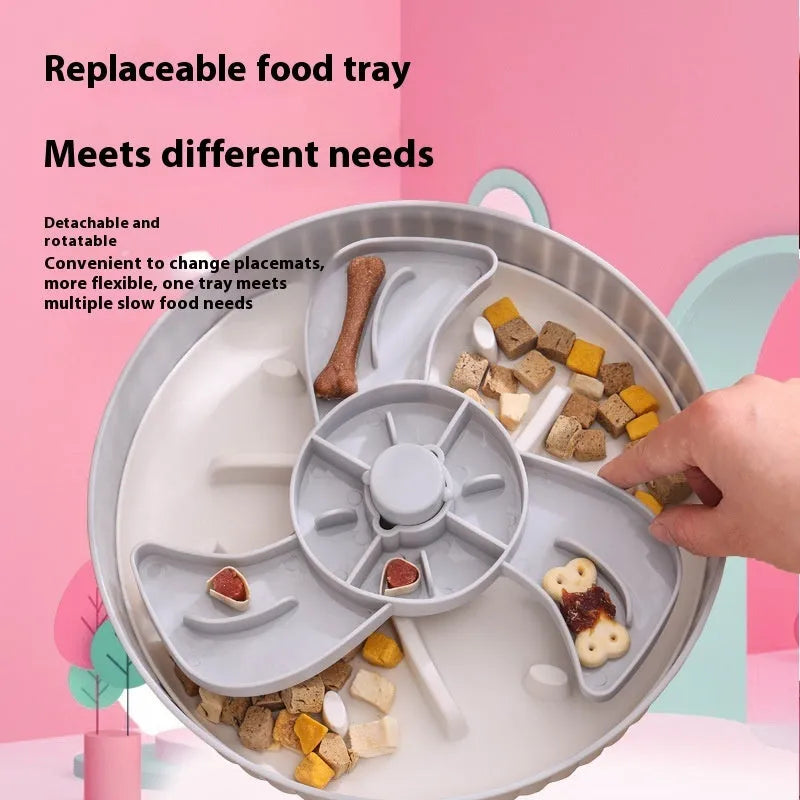Rotating pet food basin with silica gel anti-choke mat in beige blue gray green or red