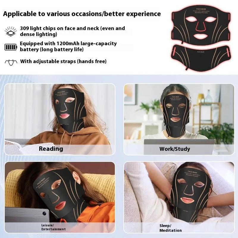 Black and gold hard shell IPL LED photon facial beauty mask with headband and touch screen.