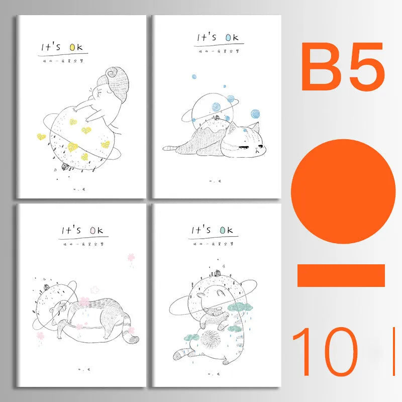 Set of 10 thread-bound softcover notebooks in various designs including kraft paper and printed patterns