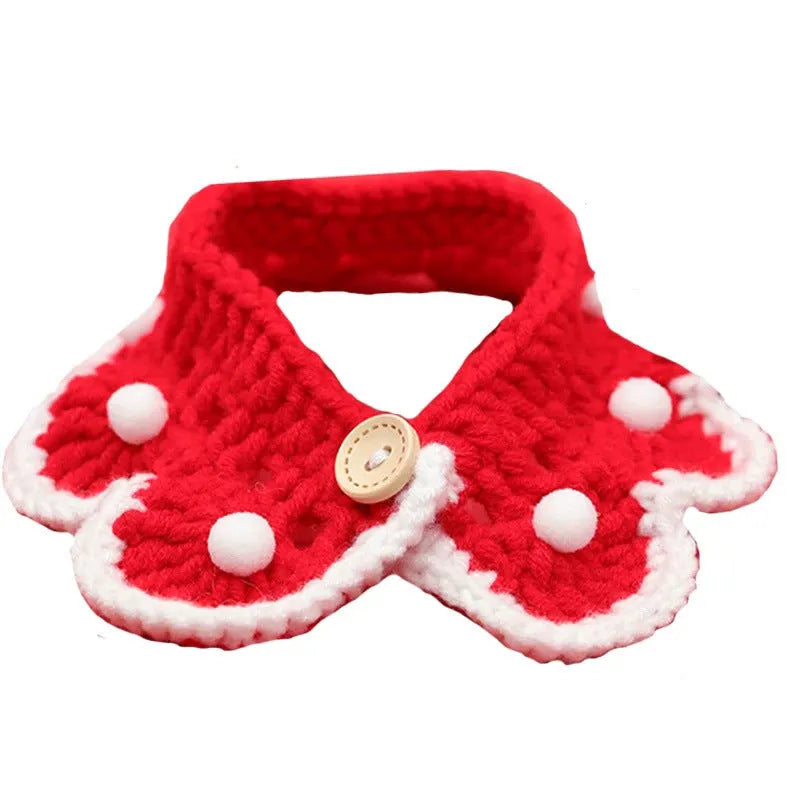 Hand-knitted milk cotton pet collar with cartoon embroidery in customisable colours and sizes.
