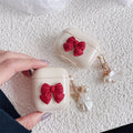 Beige red bow shell TPU clamshell case for AirPods wireless earphones