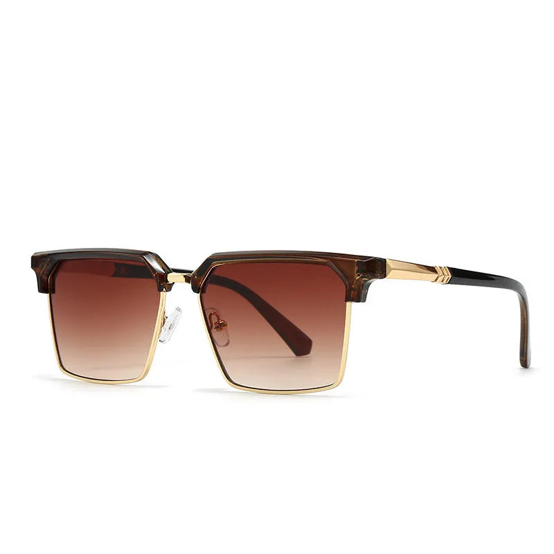 Men's square sunglasses with plastic frame in six colour options showing box-style design