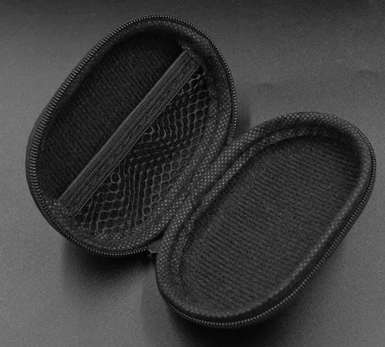 Black oval leather earphone storage case for EDX PRO and compatible in-ear monitors