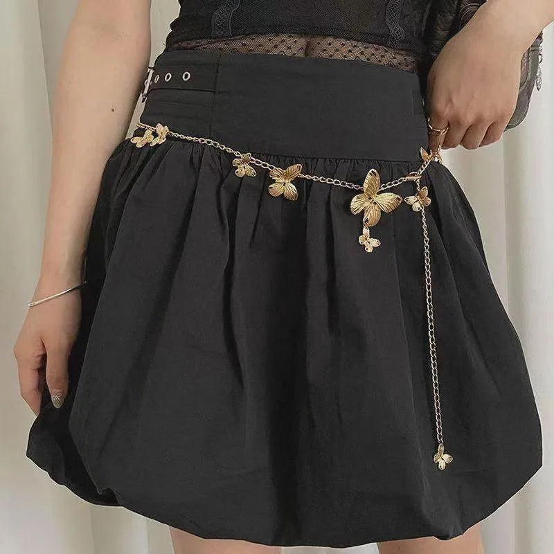 Butterfly waist chain belt with alloy construction in gold or silver colour, 104cm length