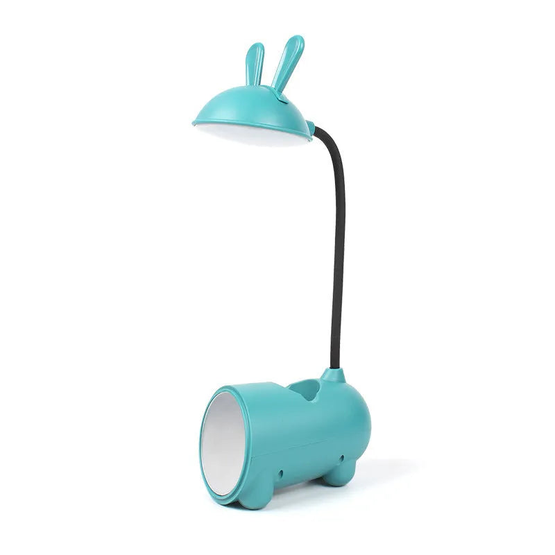 Cartoon-style USB desk lamp with integrated pen container in modern simplicity design