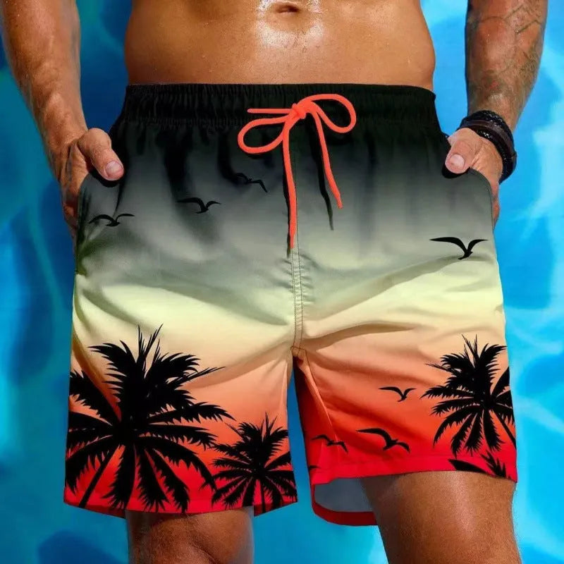 Men's loose board swimming trunks in polyester fiber with ethnic style design available in multiple colours