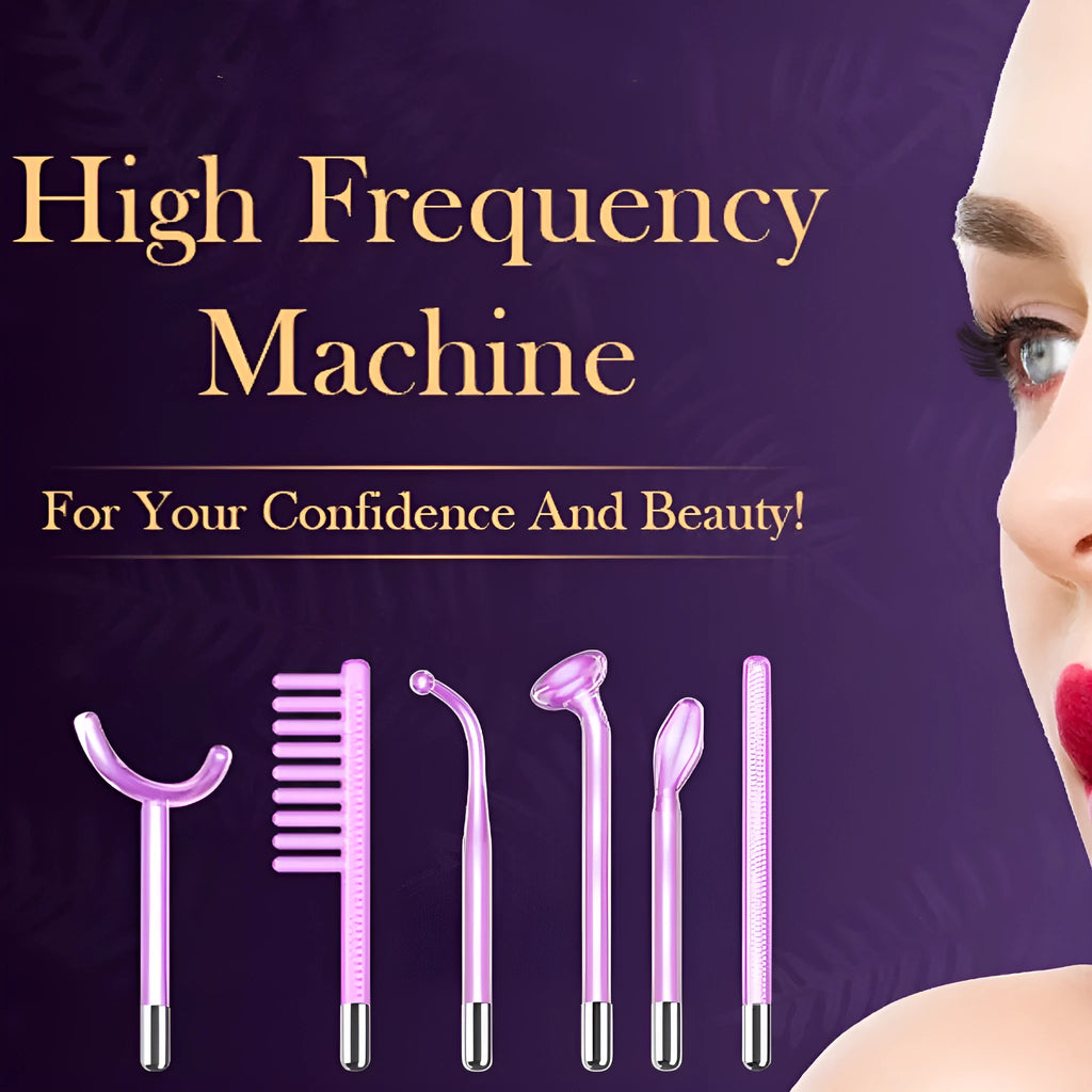 Purple high wave electrotherapy rod commercial beauty instrument with six accessory heads