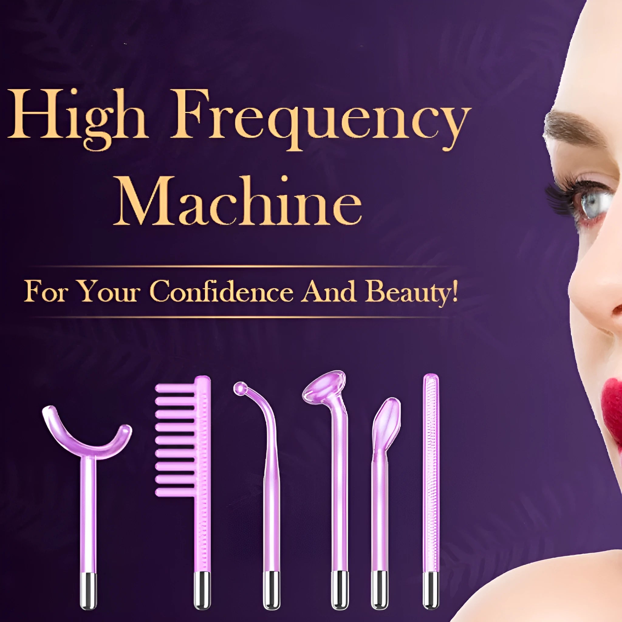 Purple high wave electrotherapy rod commercial beauty instrument with six accessory heads