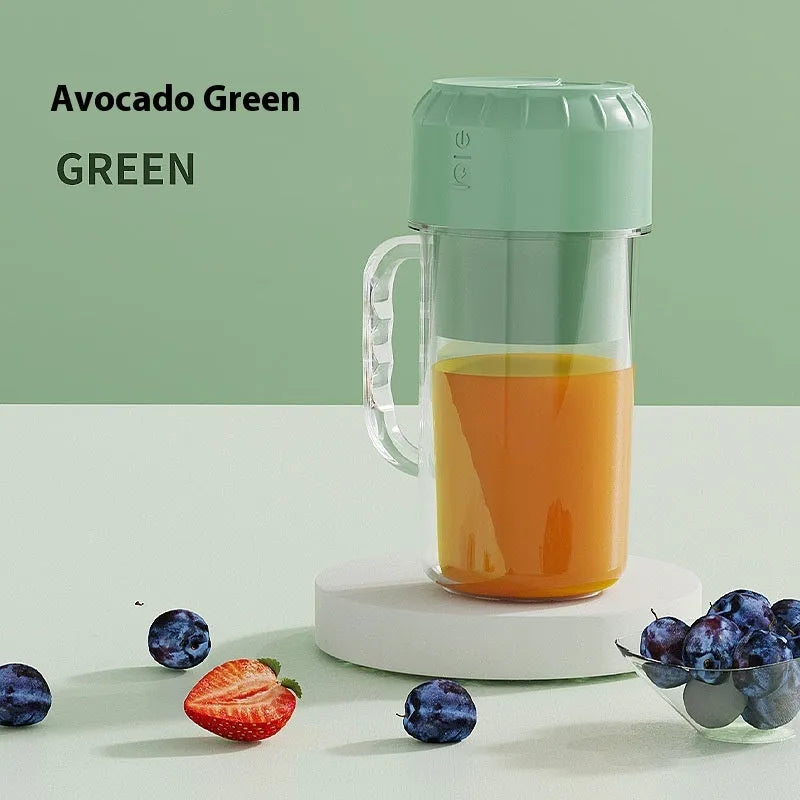 Portable USB juicer in cherry blossom powder or avocado green with multiple blade options