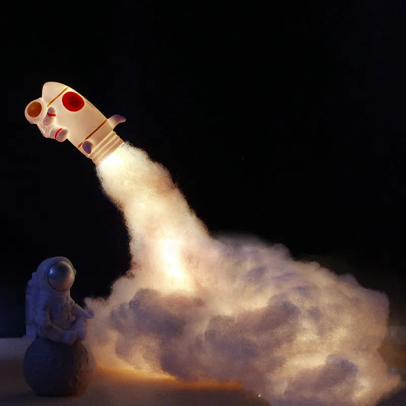 DIY astronaut rocket LED night light kit with warm white illumination and complete assembly materials