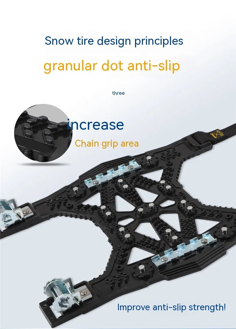 Universal steel plate nonskid chain for cars and SUVs with wrench and snow shovel