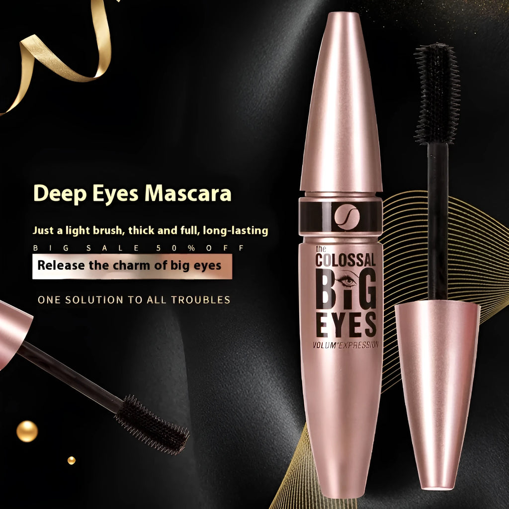 Black sweatproof and waterproof thick curling mascara 12ml tube on white background