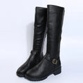 Women's knight boots high boots with square heel and belt buckle detail in artificial PU material