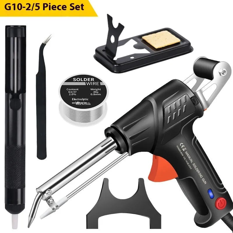 G102 black soldering gun kit with light showing three models with different plug specifications