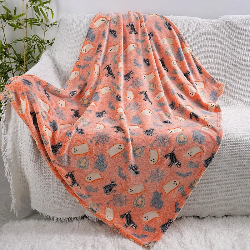 Cartoon style flannel child blanket shown covering an air conditioner, available in multiple colours.