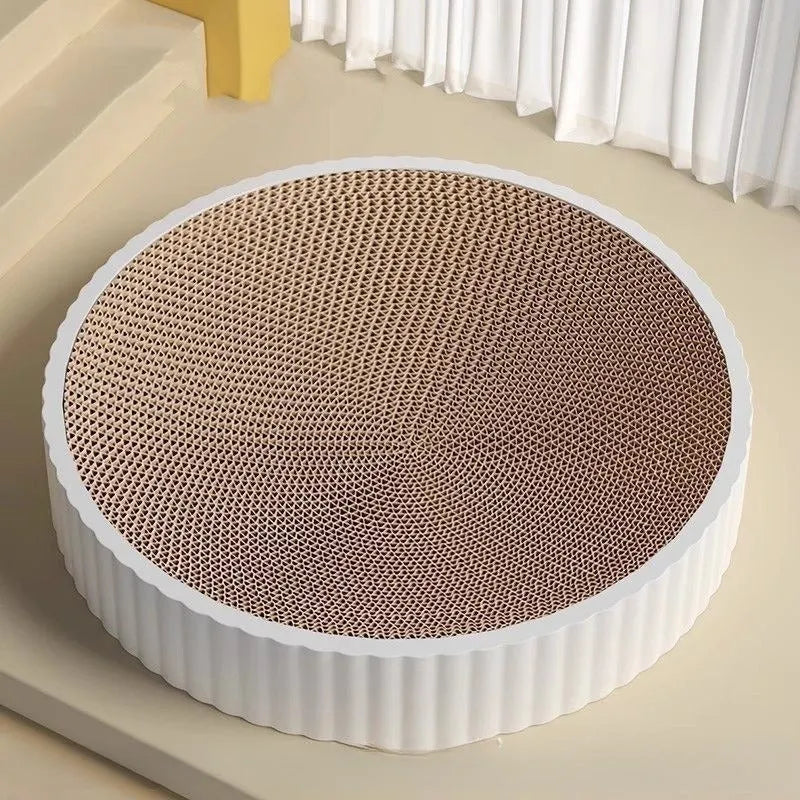55cm round cat scratching board with replaceable corrugated paper insert in green or white colour