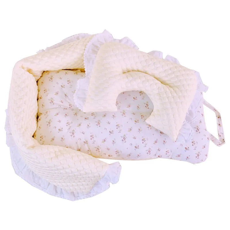 Pure cotton pet stroller set with towel, cushion and pillow in floral pattern
