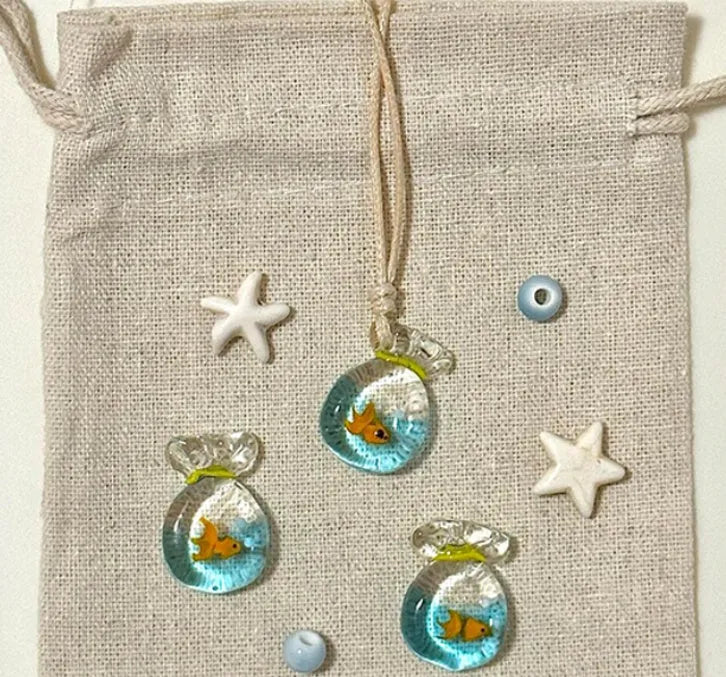 Women's necklace with coloured glaze skirt joker pendant on cotton linen clavicle chain