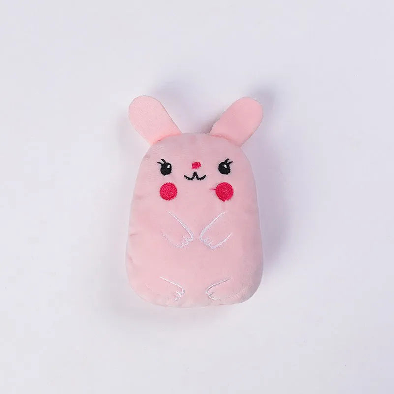 Plush catnip toy for teeth grinding measuring 11x8x4.5cm in various colours