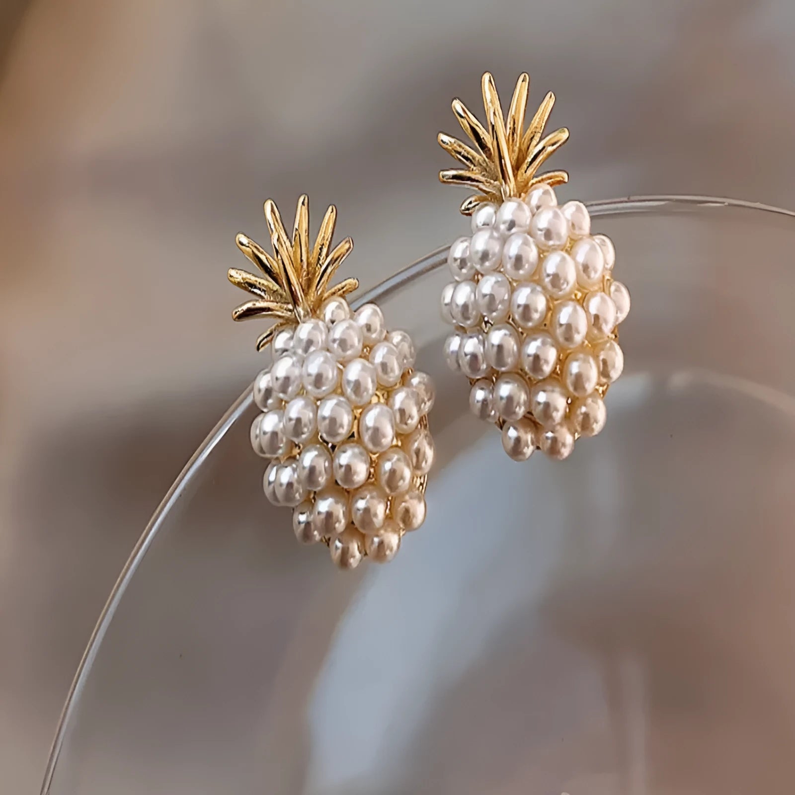 Korean style pineapple starfish pearl drop earrings with electroplated alloy and artificial gemstones