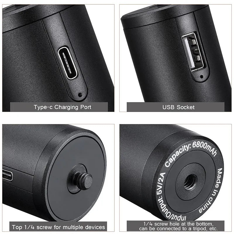 Black aluminium alloy portable power bank with an integrated carry handle, showing front and side profile.