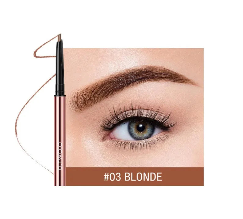 Eyebrow makeup pencil in colour box packaging showing six natural shade options