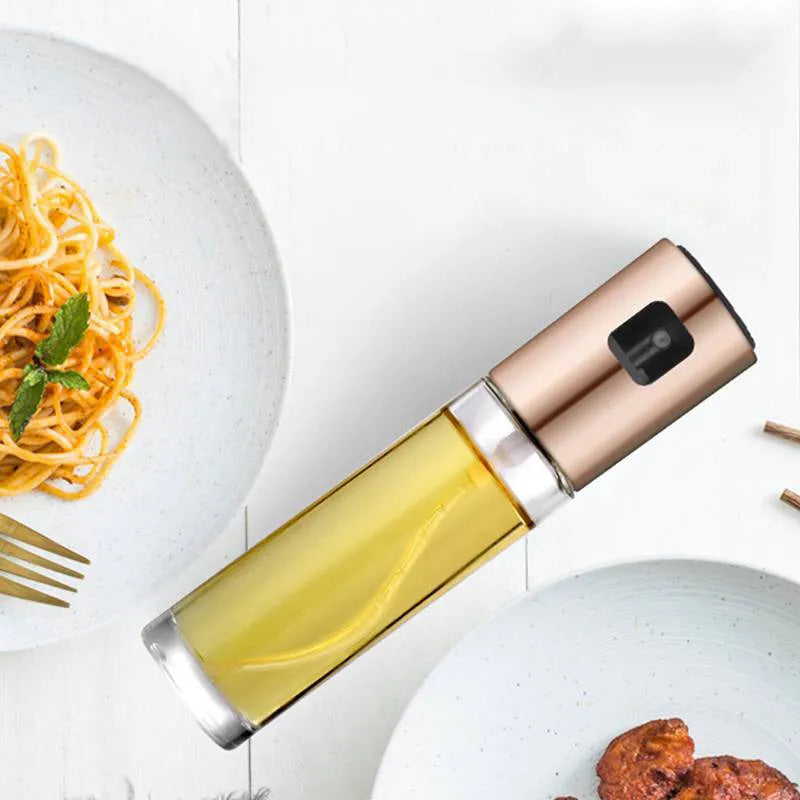 ABS glass push type oil spray bottle 100ml in gold for kitchen cooking
