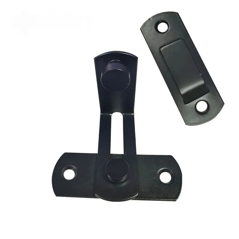 Black carbon steel and stainless steel sliding door lock with 90-degree hasp for barn and warehouse doors