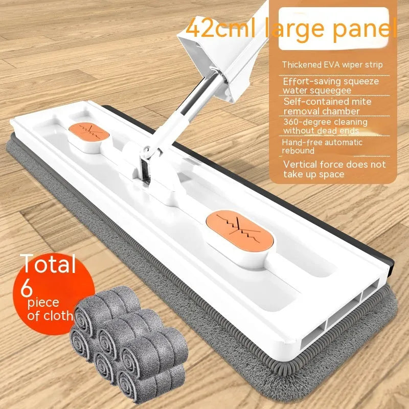 Large flat mop with 360 rotating head and stainless steel extended handle for home floor cleaning