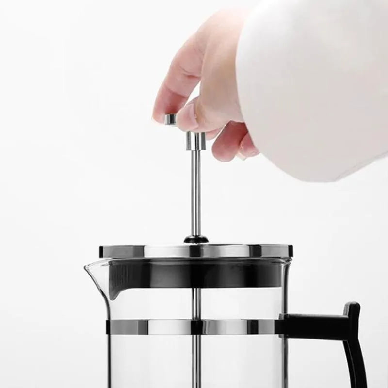 Glass manual pour-over coffee maker with stainless steel filter, 350ml capacity.