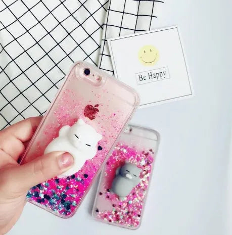 Colourful glitter cat design on a case for iPhone models 6 through to X