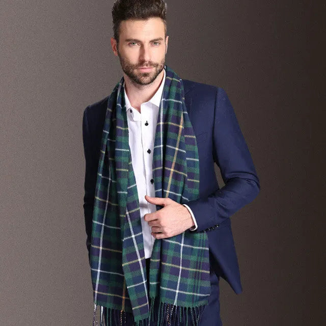 Men tartan polypropylene shawl scarf with plaid pattern, 180cm length, 70cm width