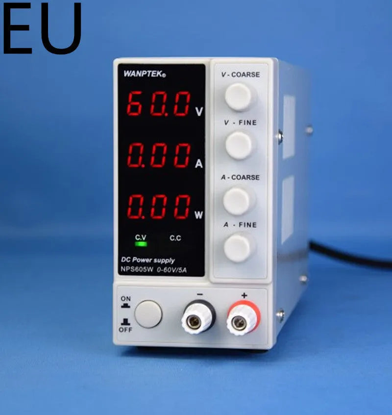 White bench power supply unit with digital display for electronics testing and mobile phone repair