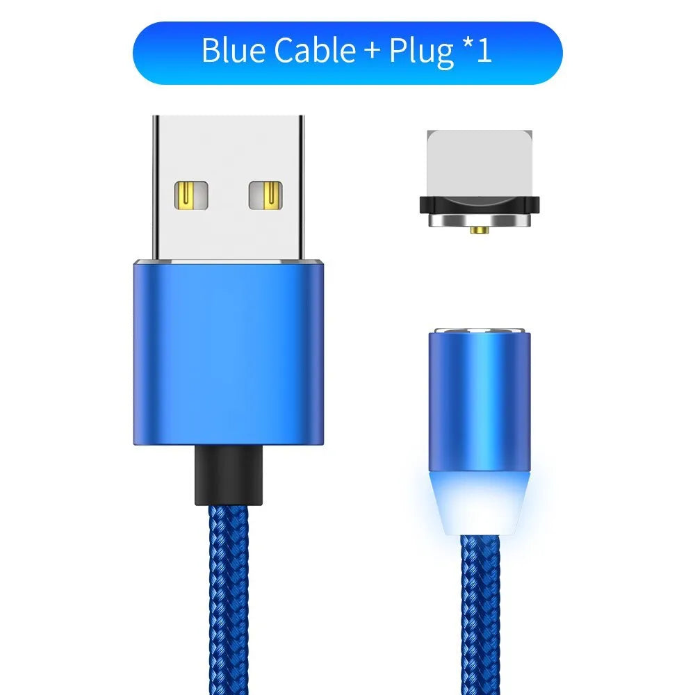 YBD 1m magnetic LED charging cable with cotton woven black cable and aluminium magnetic connectors