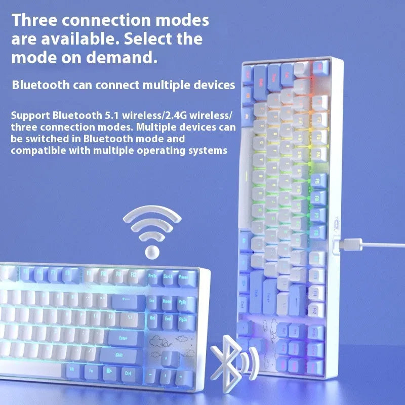 Wireless Bluetooth mechanical keyboard in metal construction with RGB backlighting options