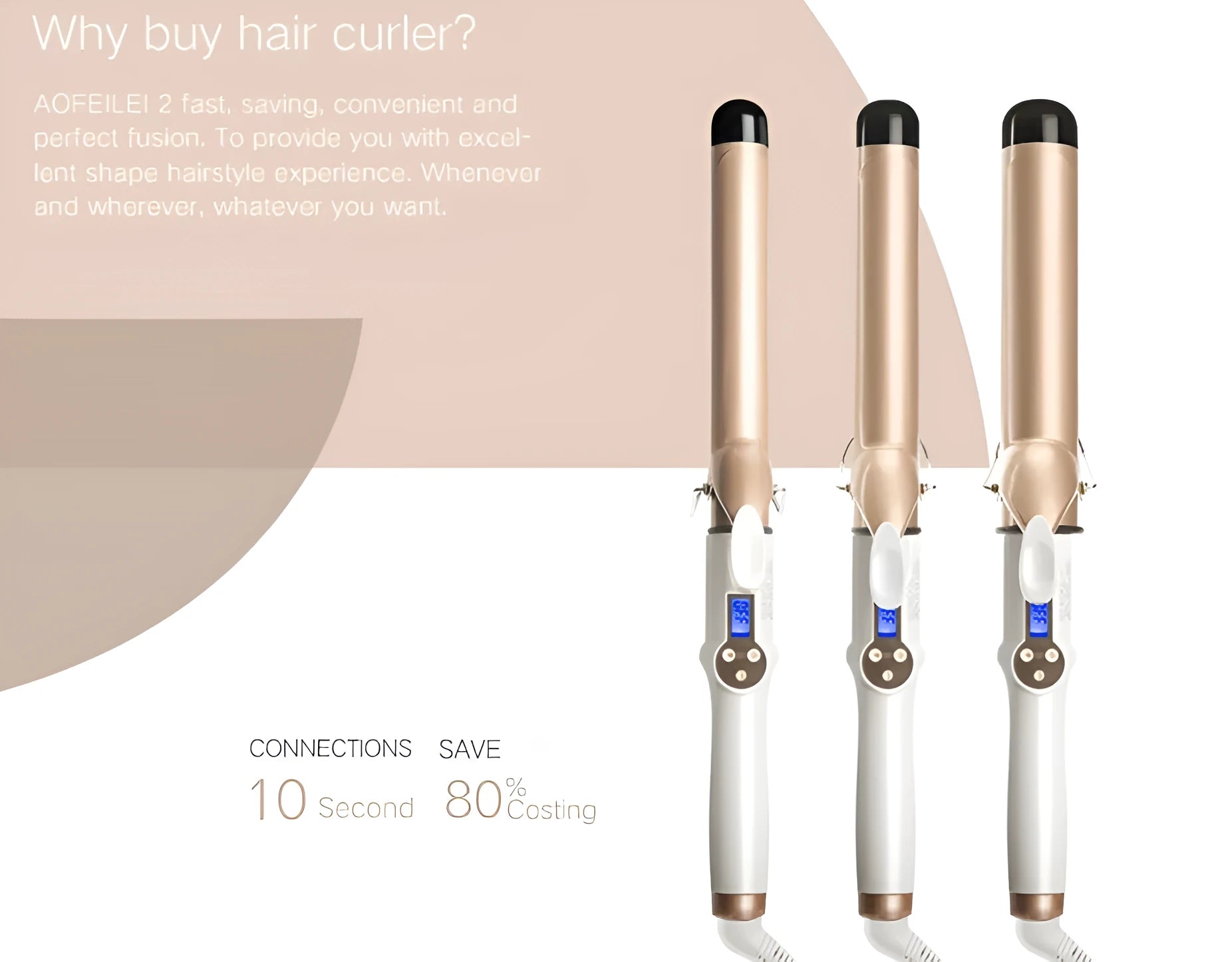 LCD curling iron with ceramic barrel and digital display, available in 19mm to 32mm sizes