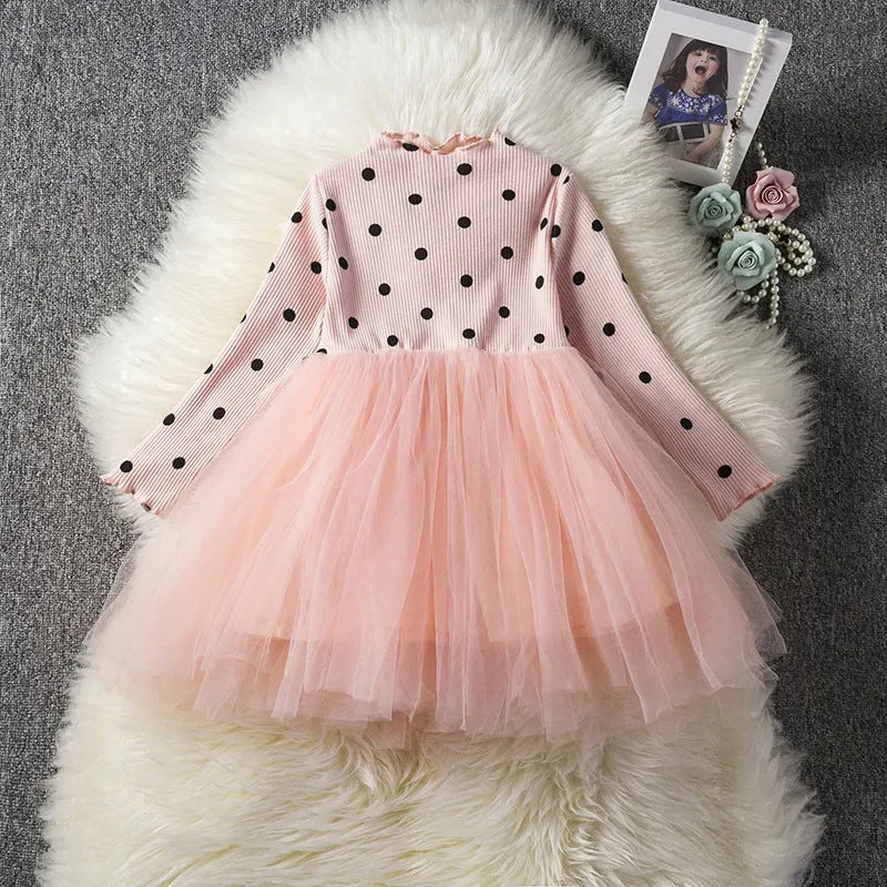 Baby girl's long sleeve lace tutu dress in black, pink or white for christenings and birthdays