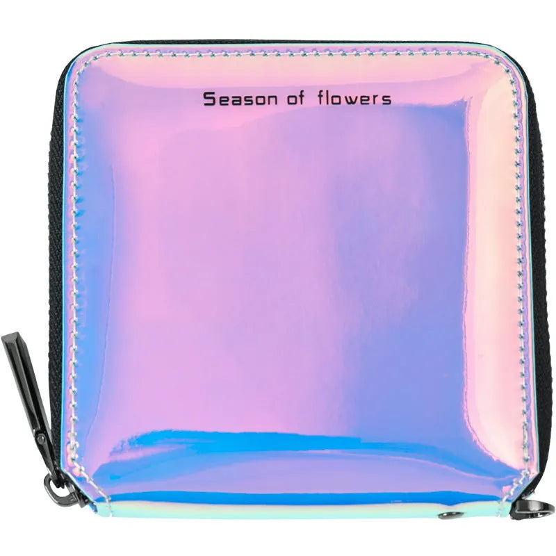 Korean style short folding women's wallet in PU leather with glitter colour options