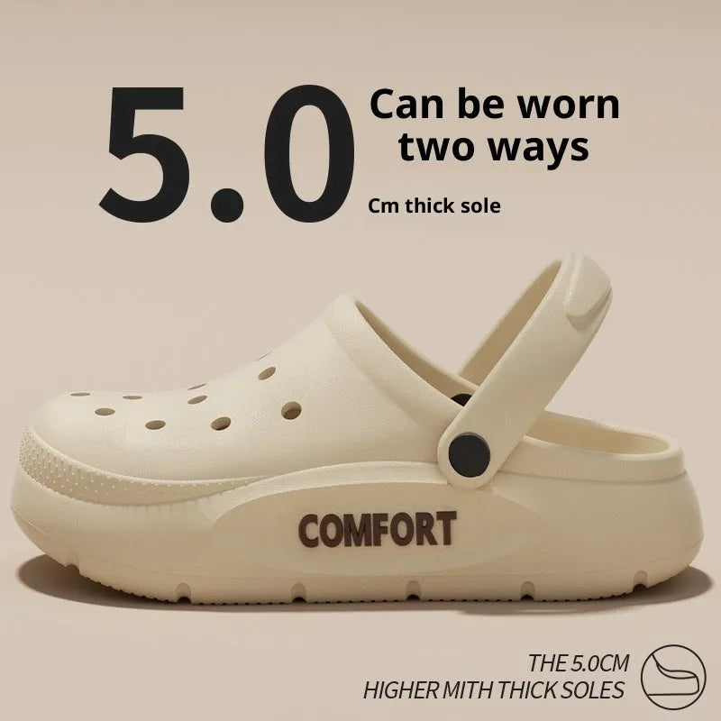 Men's perforated EVA summer shoes in khaki with round toe and thickened sole