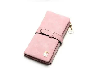 Korean retro matte Pu leather long wallet open showing card slots, note compartment and zip pocket