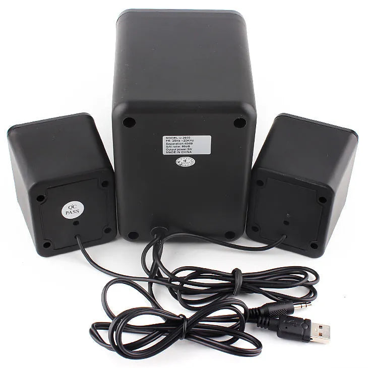 Green U-2600 mini portable 2.1 USB computer speaker with LED lights and dual connectivity ports