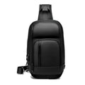 Black outdoor shoulder bag showing internal computer pocket and air cushion shoulder strap