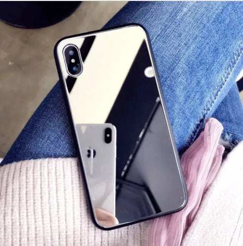 Black compatible iPhone case with a mirror on the back, for models like iPhone X and 11.