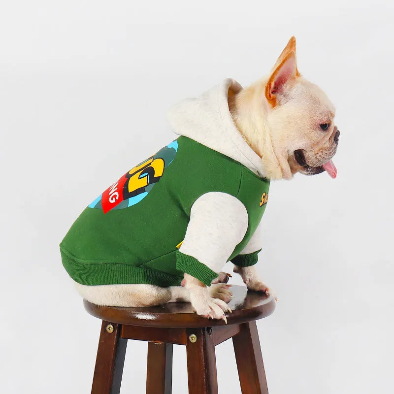 Green cotton dog coat for larger breeds in autumn and winter seasons